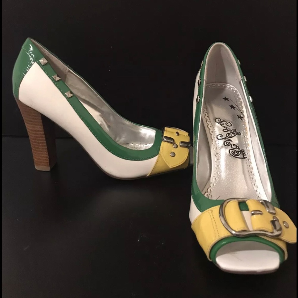 NAUGHTY MONKEY Leather Open Toe Heels Sz 7.5